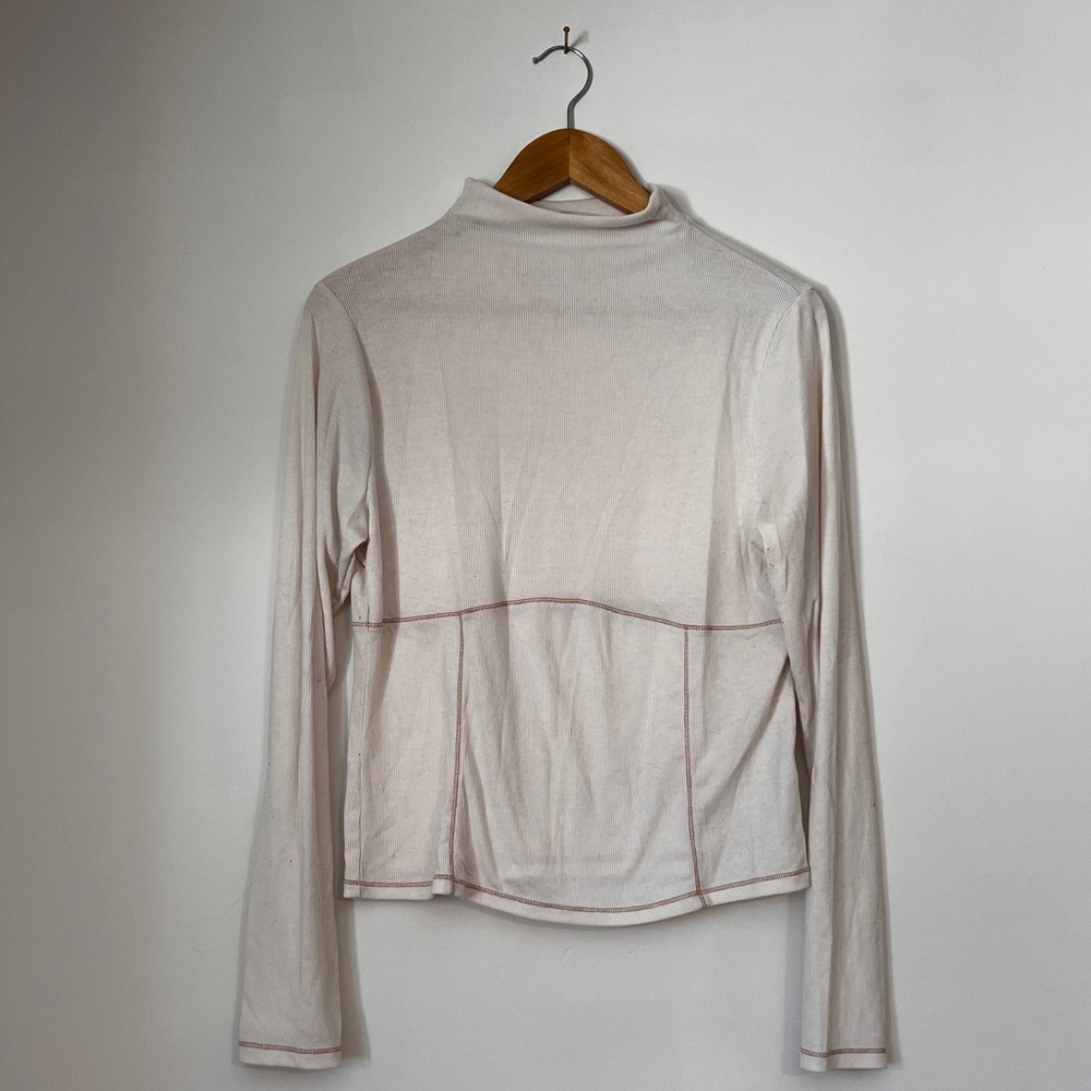 Old Navy Mock Neck Cream Long Sleeve Ultralite Stitched Faux Corset Top, sz L